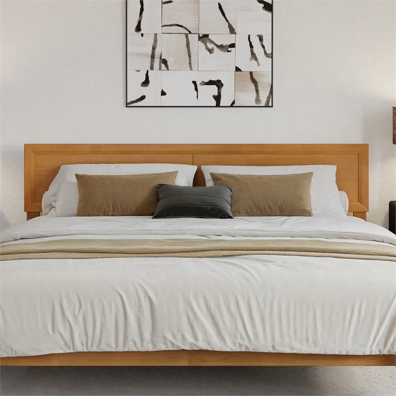 Ellarie King Wood Platform Bed in Light Toffee