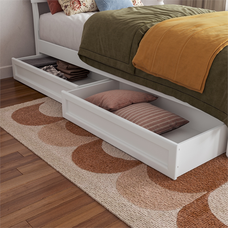 Norla Twin XL Wood Platform Bed with Footboard and Drawers in White