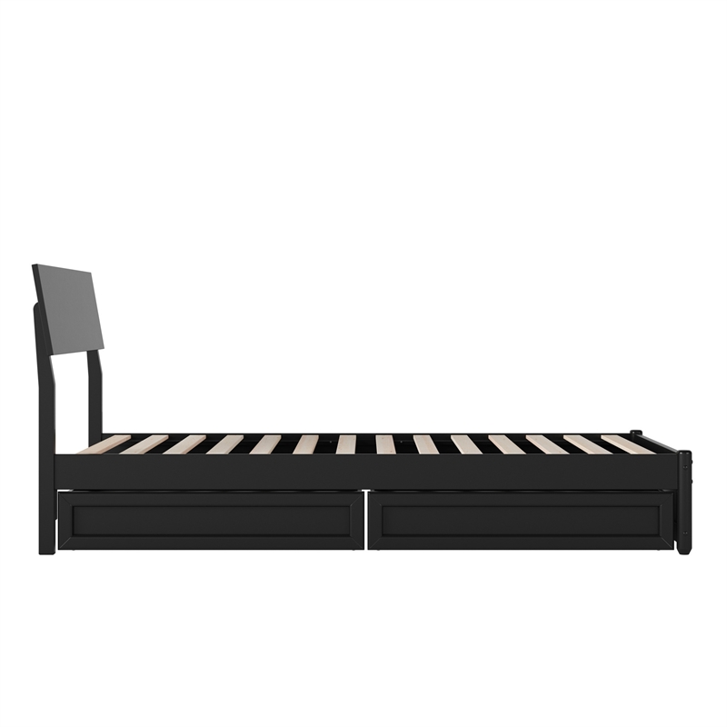 Norla Twin XL Wood Platform Bed with Footboard and Drawers in Black