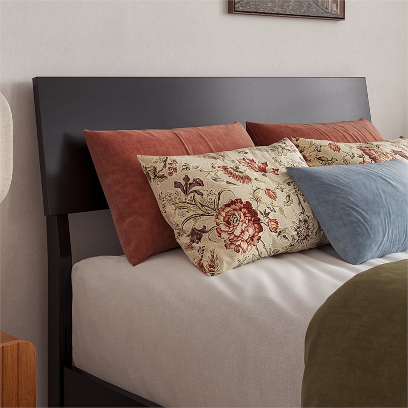 Norla Twin XL Wood Platform Bed with Footboard and Drawers in Black