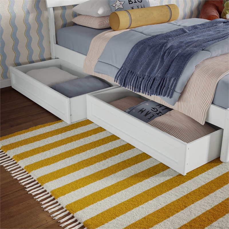 Norla Twin Wood Platform Bed with Footboard and Drawers in White