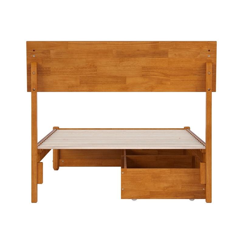 Norla Twin Wood Platform Bed with Footboard and Drawers in Light Toffee