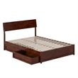 Norla Full Wood Platform Bed with Footboard and Drawers in Walnut