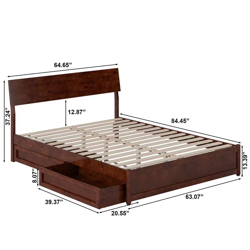 Norla Queen Wood Platform Bed with Footboard and Drawers in Walnut