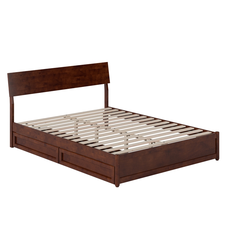 Norla Queen Wood Platform Bed with Footboard and Drawers in Walnut