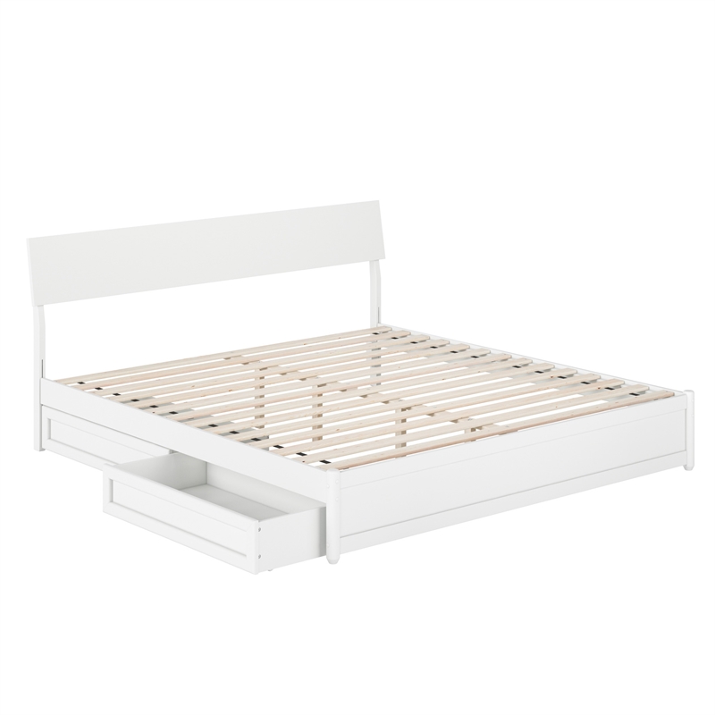 Norla King Wood Platform Bed with Footboard and Drawers in White