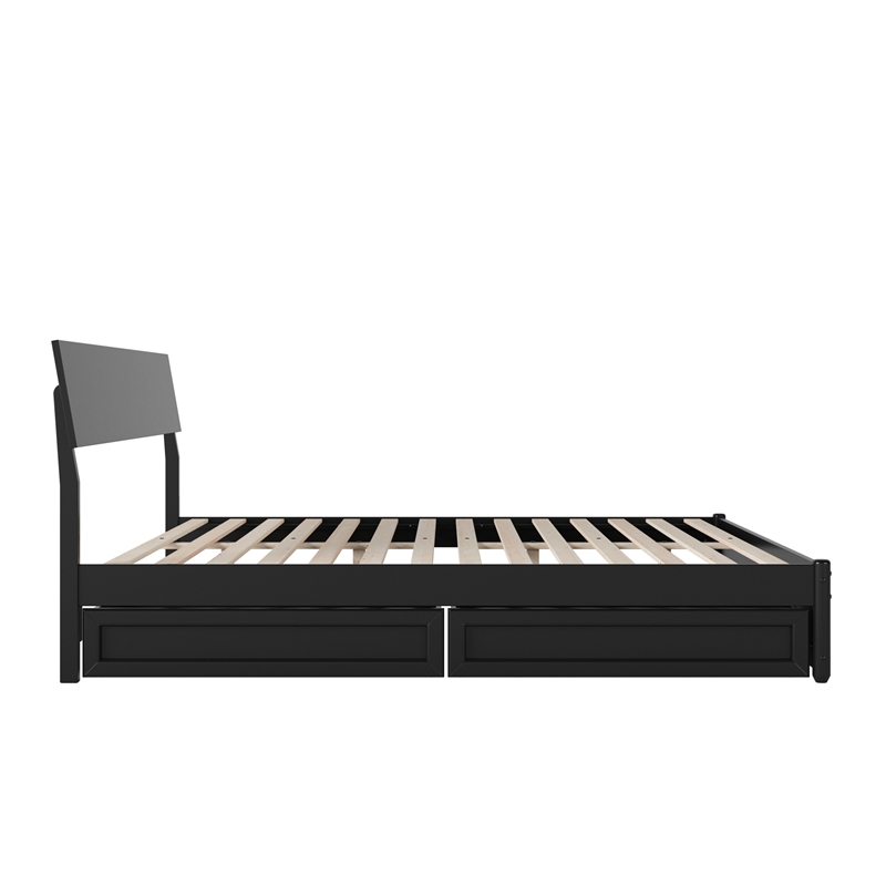 Norla King Wood Platform Bed with Footboard and Drawers in Black