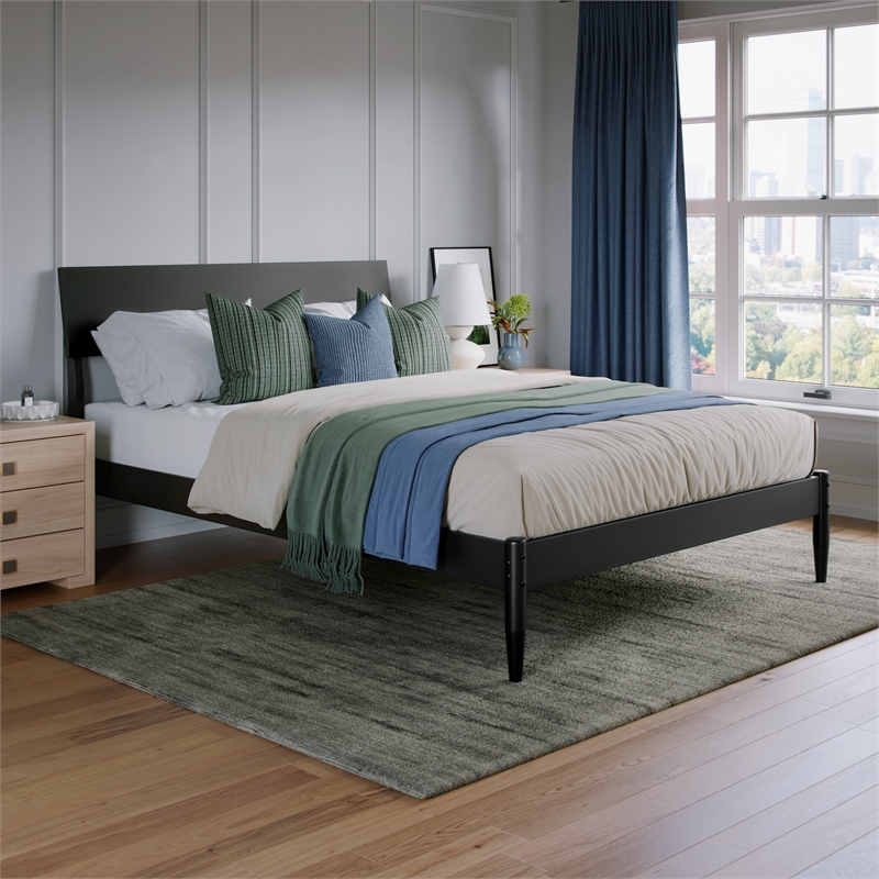 AFI Bradford Full Wood Platform Bed with Adjustable Headboard in Black