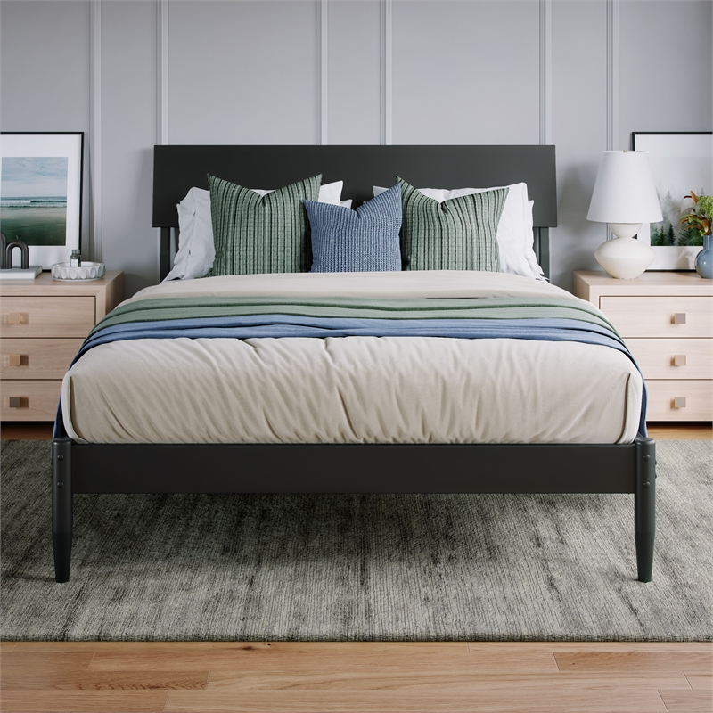 AFI Bradford Full Wood Platform Bed with Adjustable Headboard in Black