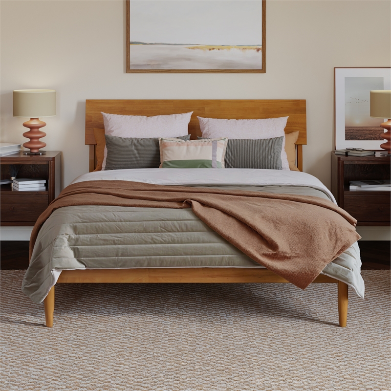 Bradford Full Wood Platform Bed in Light Toffee