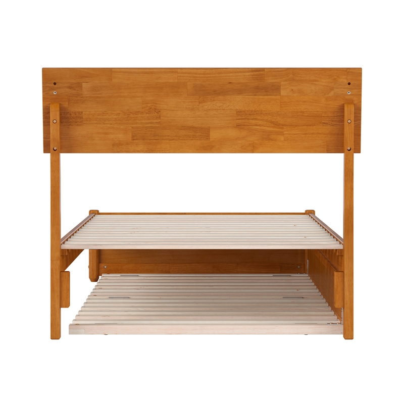 Norla Twin XL Wood Platform Bed w/ Footboard and Twin XL Trundle in Light Toffee