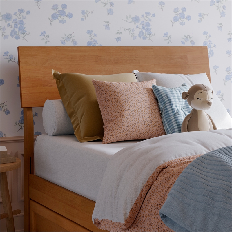 Norla Twin Wood Platform Bed with Footboard and Twin Trundle in Light Toffee