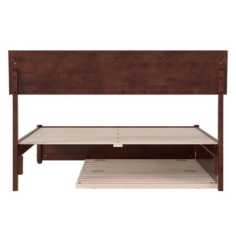 Norla Full Wood Platform Bed with Footboard and Twin Trundle in Walnut