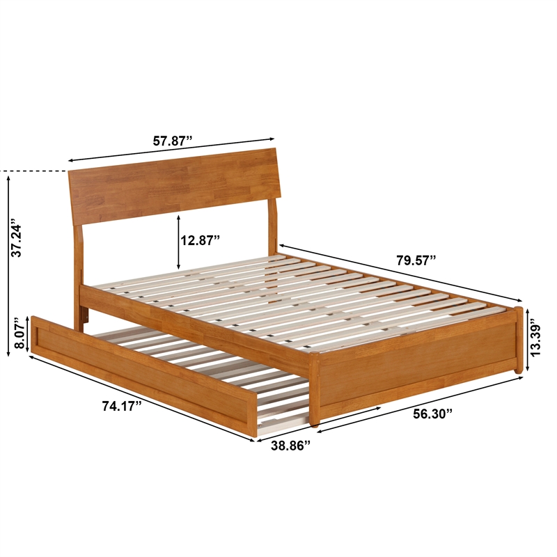 AFI Norla Full Wood Platform Bed with Footboard and Twin Trundle in Light Toffee
