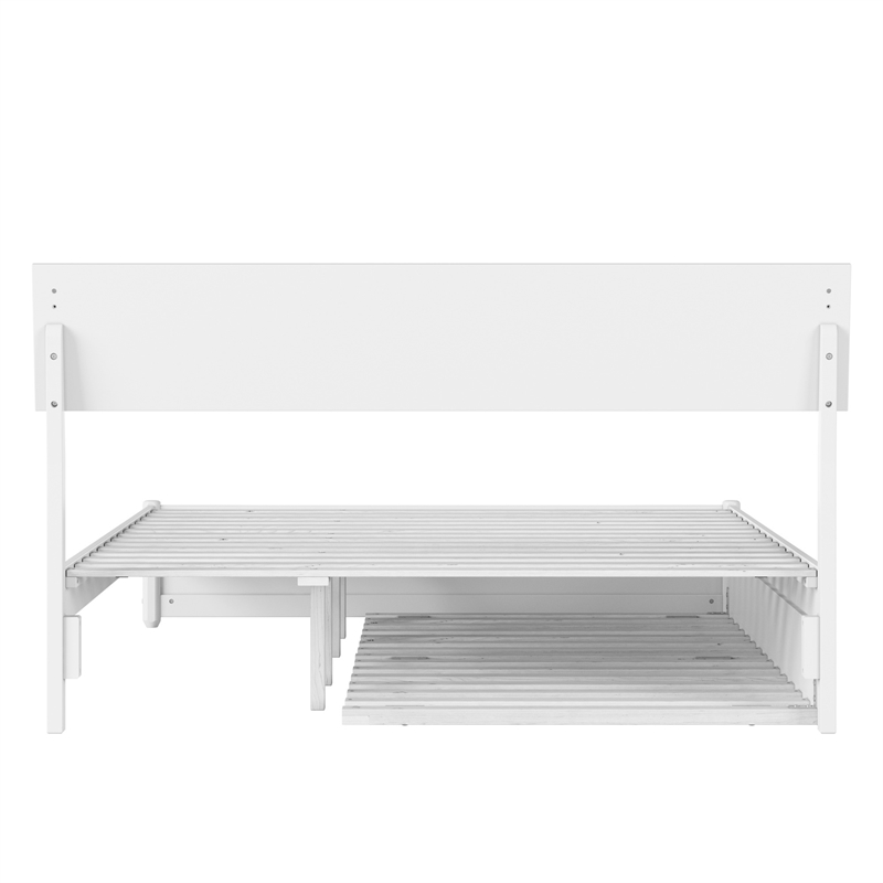 Norla Queen Wood Platform Bed with Footboard and Twin XL Trundle in White