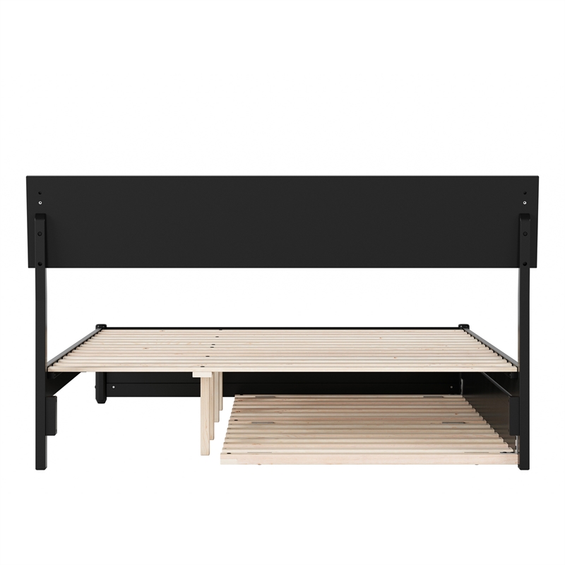 Norla Queen Wood Platform Bed with Footboard and Twin XL Trundle in Black