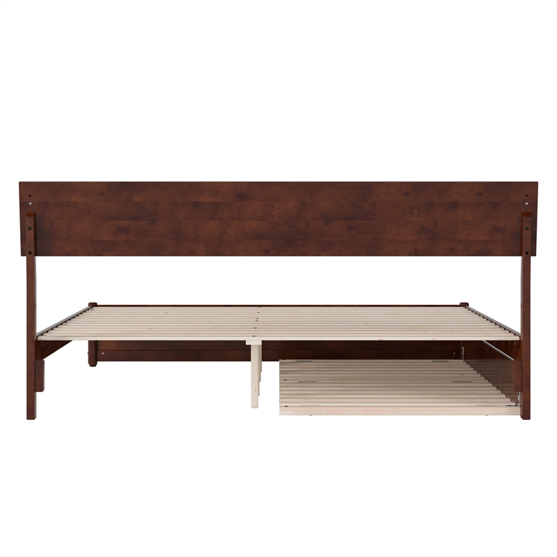 Norla King Wood Platform Bed with Footboard and Twin XL Trundle in Walnut
