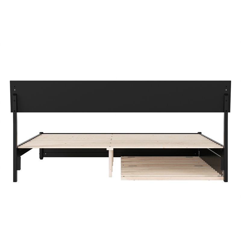 Norla King Wood Platform Bed with Footboard and Twin XL Trundle in Black