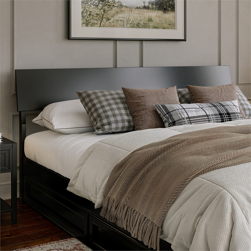 Norla King Wood Platform Bed with Footboard and Twin XL Trundle in Black