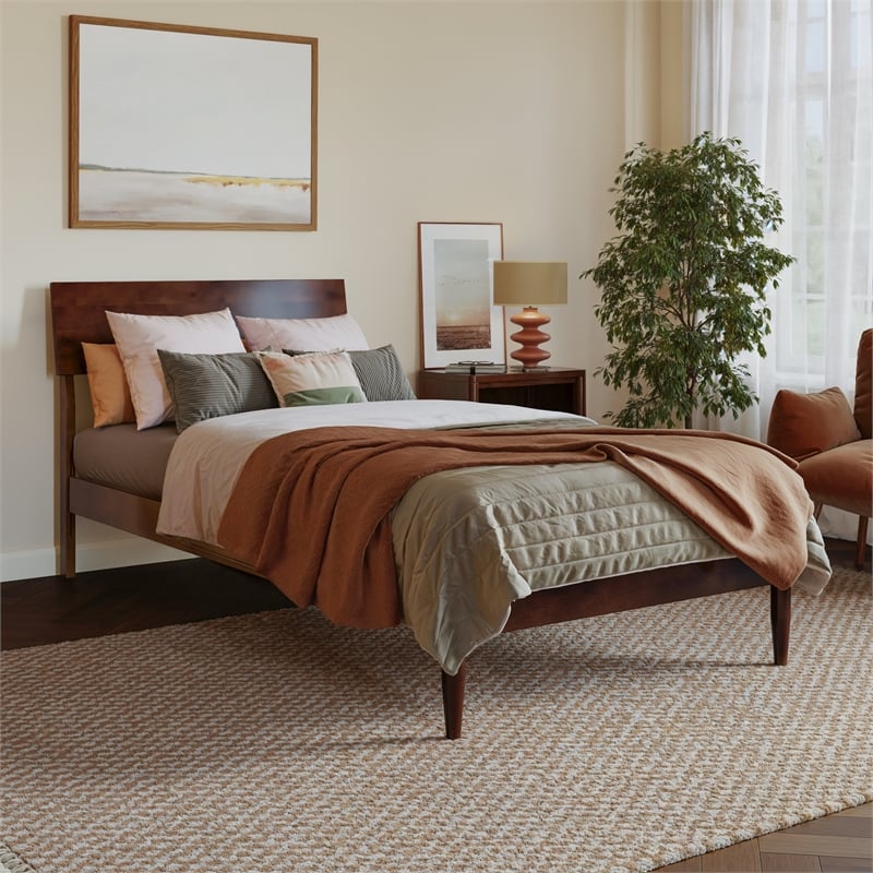 Bradford Twin XL Wood Platform Bed in Walnut