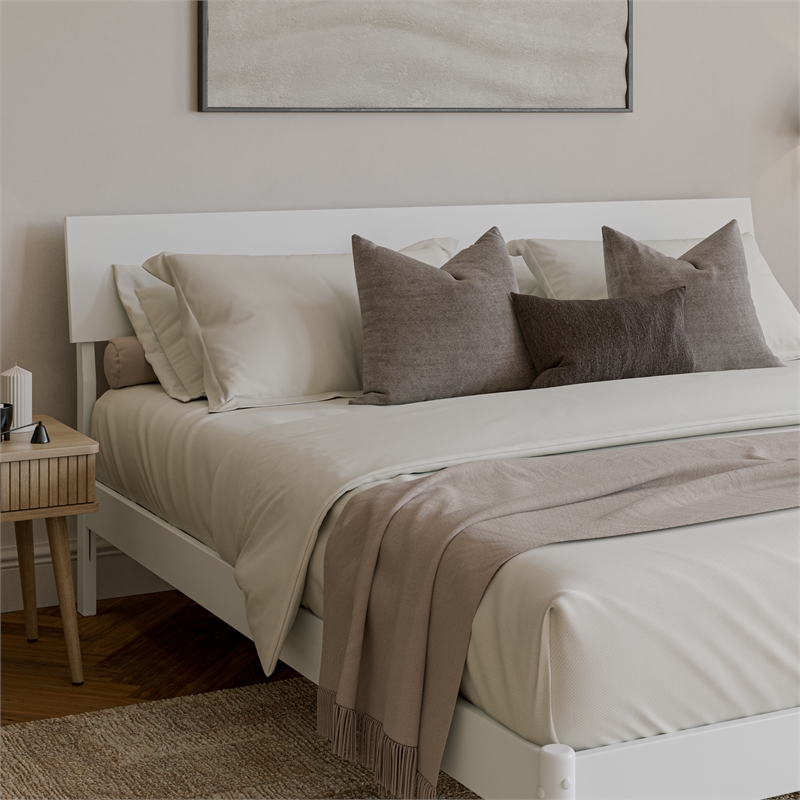 Bradford King Wood Platform Bed in White