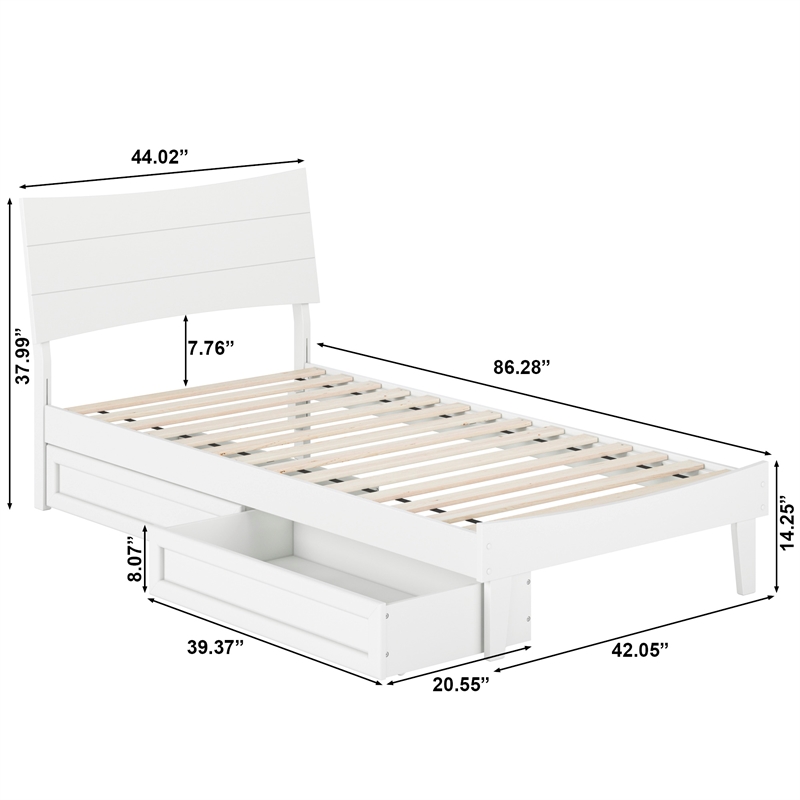 Phoenix Twin XL Solid Wood Platform Bed with Drawers in White