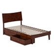 Phoenix Twin Size Solid Wood Platform Bed with Drawers in Walnut
