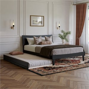 Phoenix Queen Solid Wood Platform Bed with Twin XL Trundle in Black
