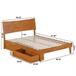 Phoenix Full Size Solid Wood Platform Bed with Drawers in Light Toffee