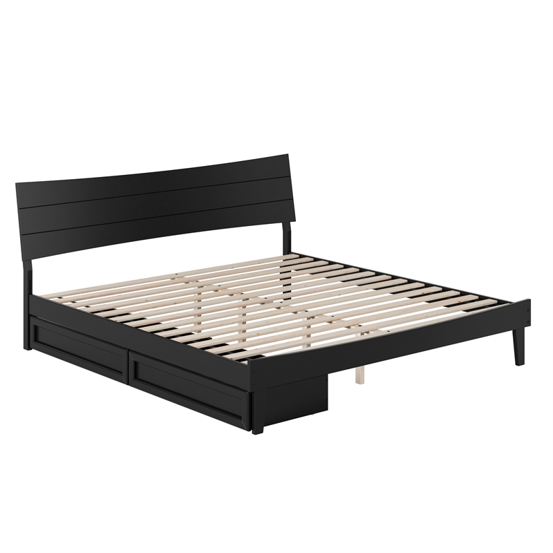 Phoenix King Size Solid Wood Platform Bed with Drawers in Black
