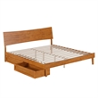 Phoenix King Size Wood Platform Bed with Drawers in Light Toffee