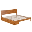 Phoenix King Size Wood Platform Bed with Drawers in Light Toffee