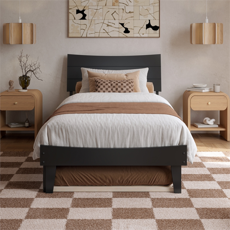 Phoenix Twin XL Wood Platform Bed with Twin XL Trundle in Black