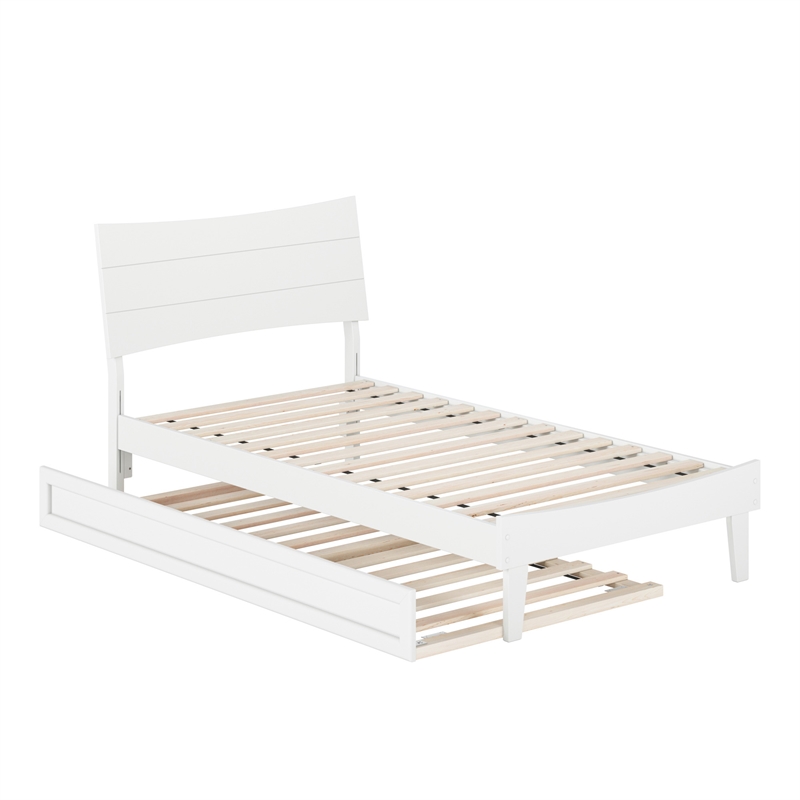 Phoenix Twin Size Solid Wood Platform Bed with Twin Trundle in White