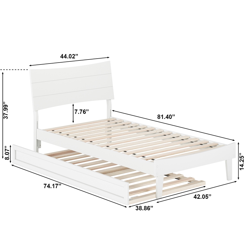 Phoenix Twin Size Solid Wood Platform Bed with Twin Trundle in White