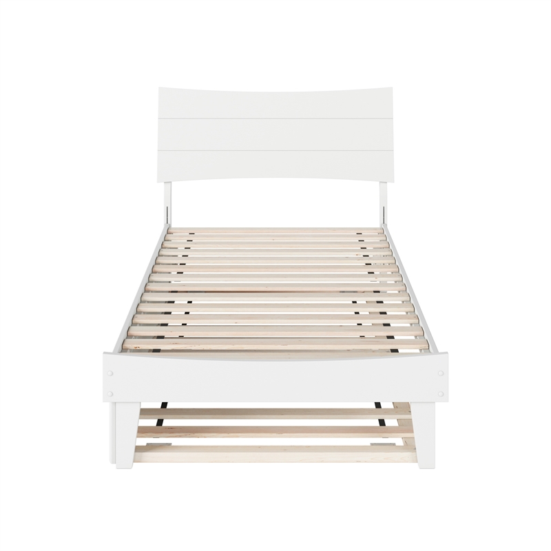 Phoenix Twin Size Solid Wood Platform Bed with Twin Trundle in White