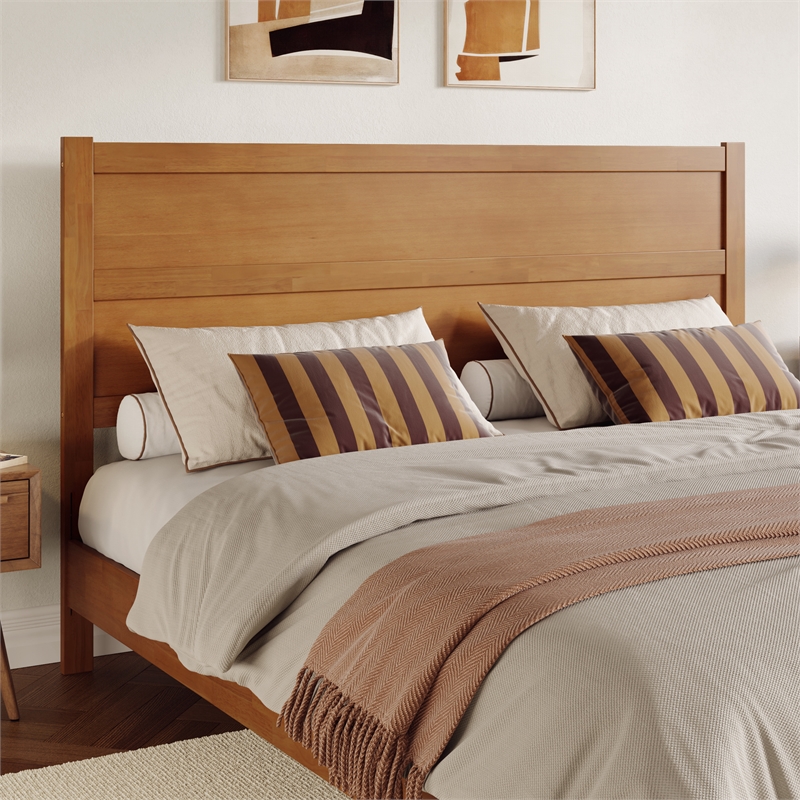 AFI Aveline King Mid-Century Panel Wood Headboard in Light Toffee