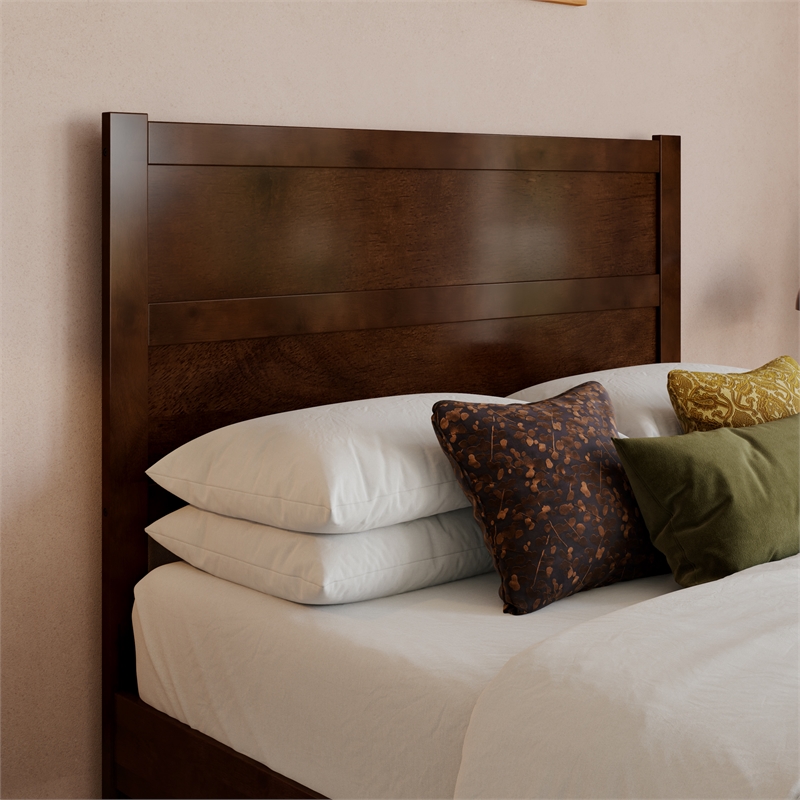 AFI Aveline Full Mid-Century Panel Solid Wood Headboard in Walnut