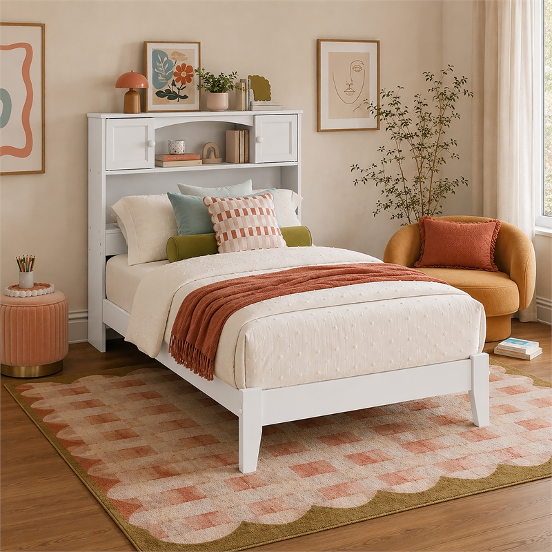 Denver Twin XL Wood Foundation Bed in White