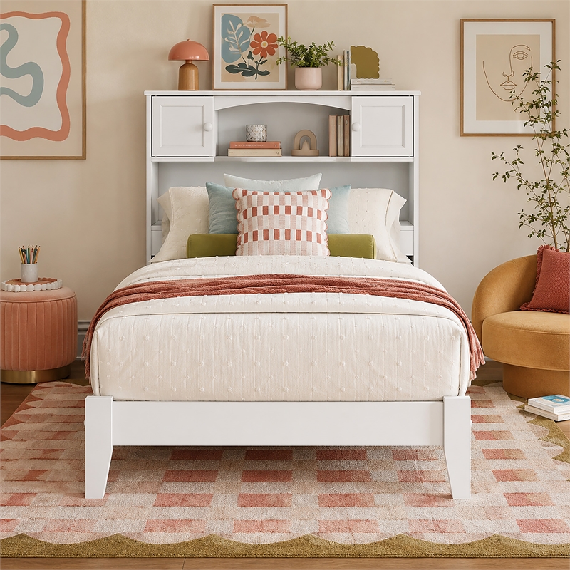 Denver Twin XL Wood Foundation Bed in White