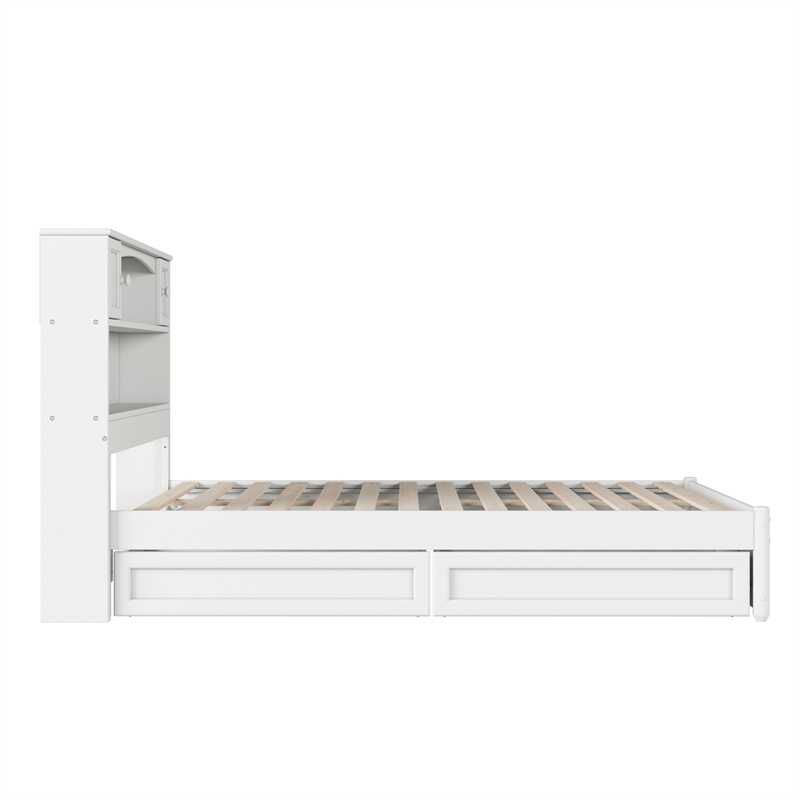 Denver Full Wood Platform Bed with Storage Drawers in White