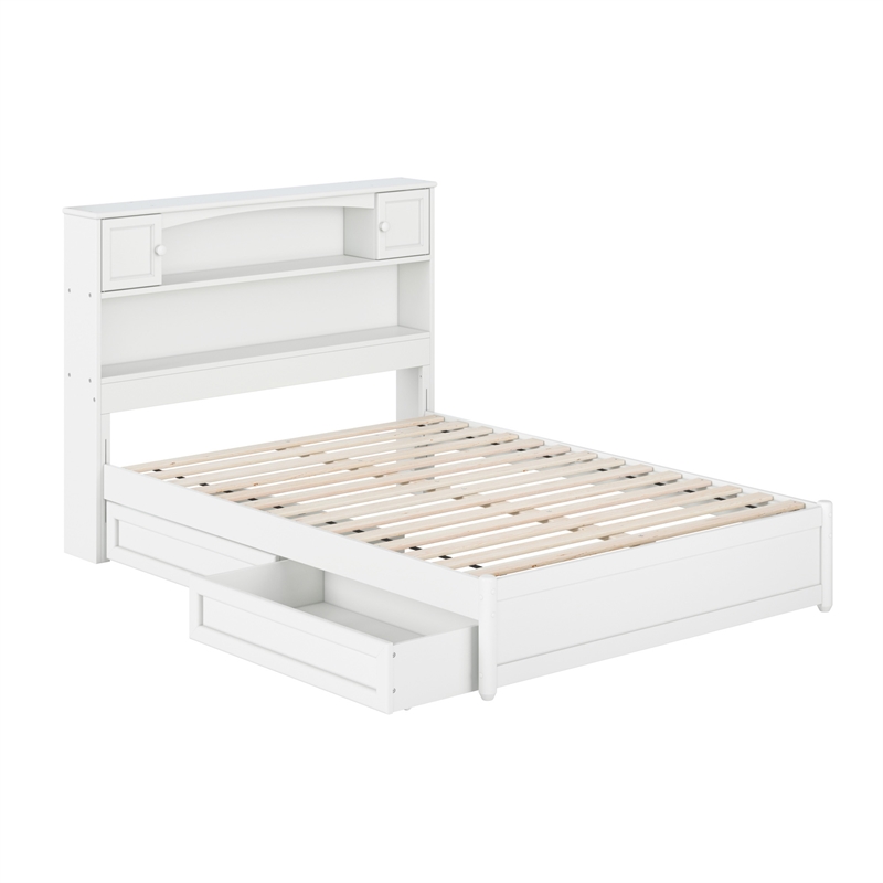 Denver Full Wood Platform Bed with Storage Drawers in White