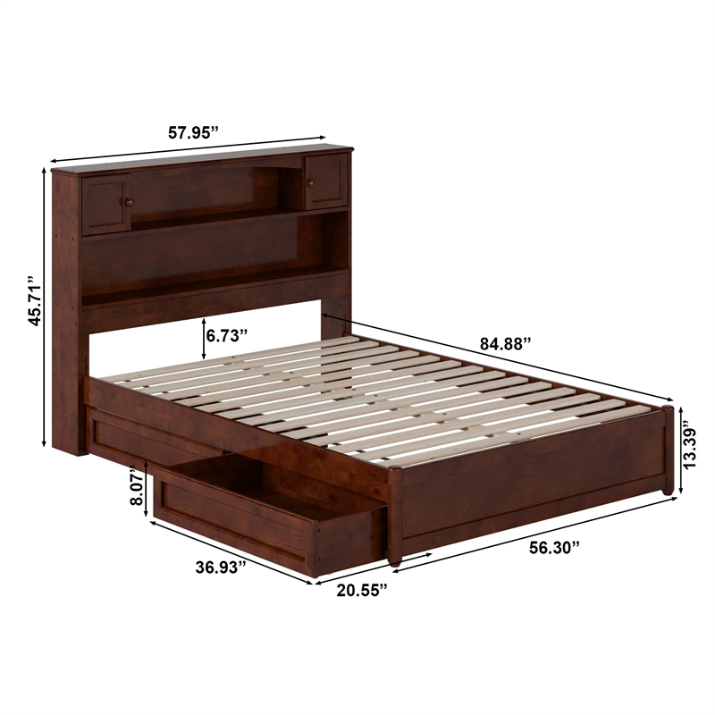 Denver Full Wood Platform Bed with Storage Drawers in Walnut