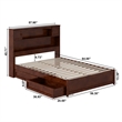Denver Full Wood Platform Bed with Storage Drawers in Walnut