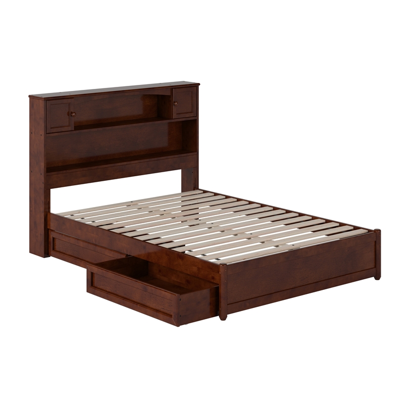 Denver Full Wood Platform Bed with Storage Drawers in Walnut
