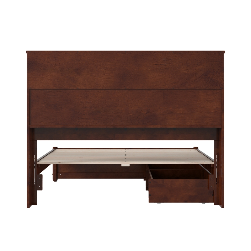 Denver Full Wood Platform Bed with Storage Drawers in Walnut