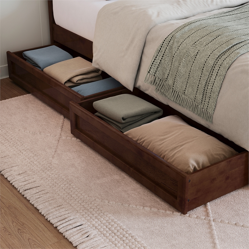 Denver Full Wood Platform Bed with Storage Drawers in Walnut