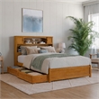 Denver Full Wood Platform Bed with Storage Drawers in Light Toffee