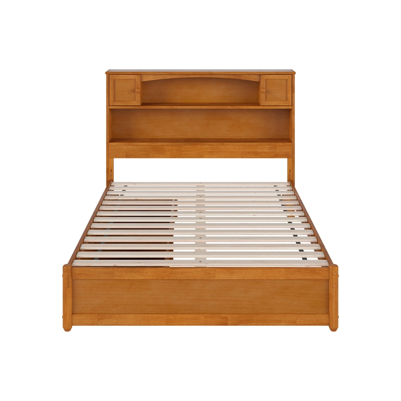Denver Full Wood Platform Bed with Storage Drawers in Light Toffee