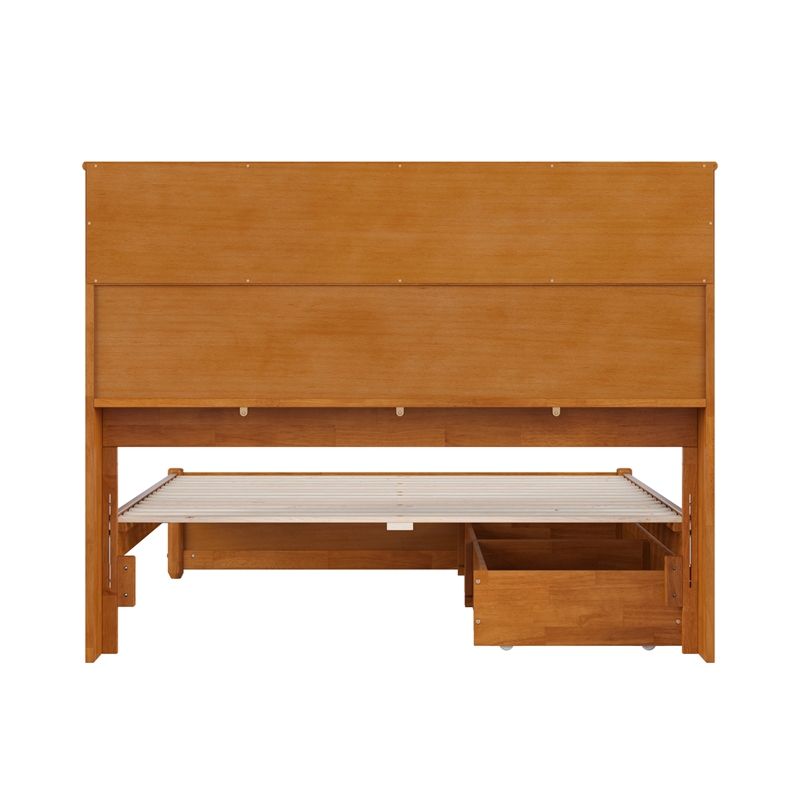 Denver Full Wood Platform Bed with Storage Drawers in Light Toffee